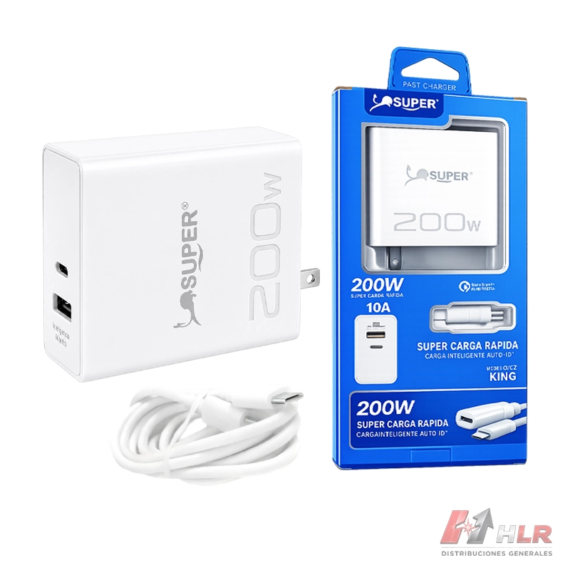 CARGADOR INTELIGENTE TIPO C 200W 10AMP BLANCO SUPER C21 - Imagen 2
